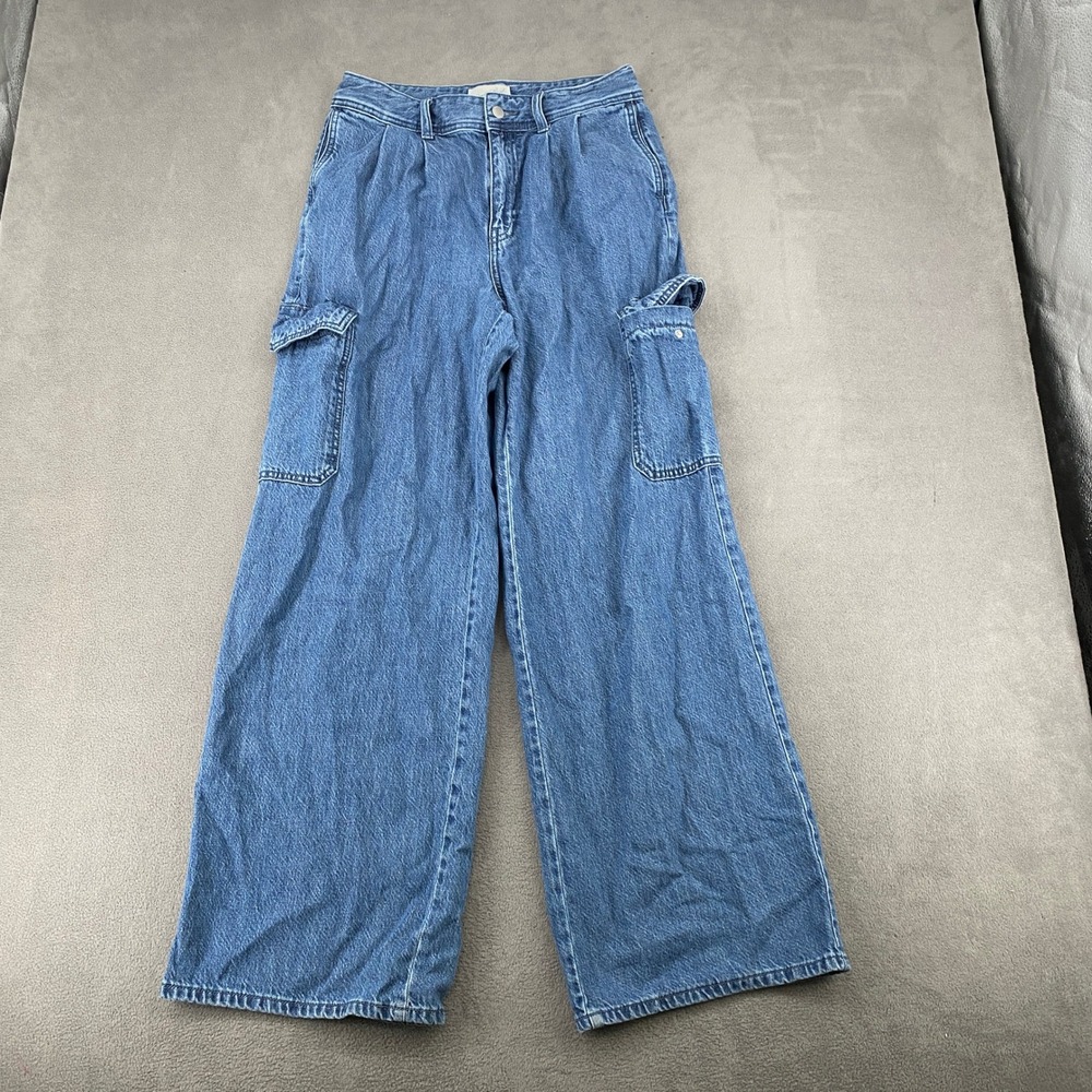 Universal Thread Womens Size 8 Wide Leg Cargo Jeans Medium Wash Denim Blue 7607